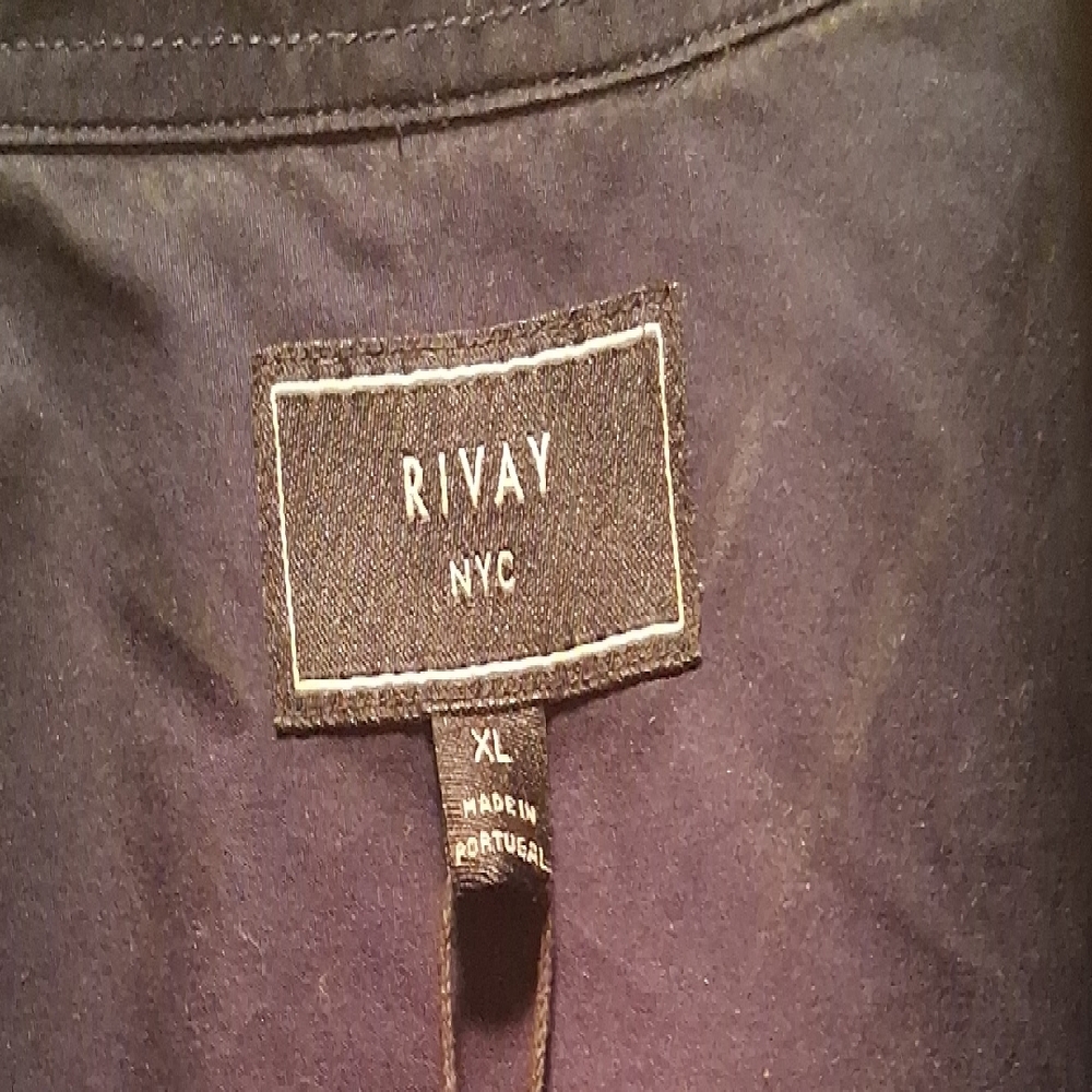 Rivay NYC Navy Poplin Button Down Shirt W 2 Front Pockets XL